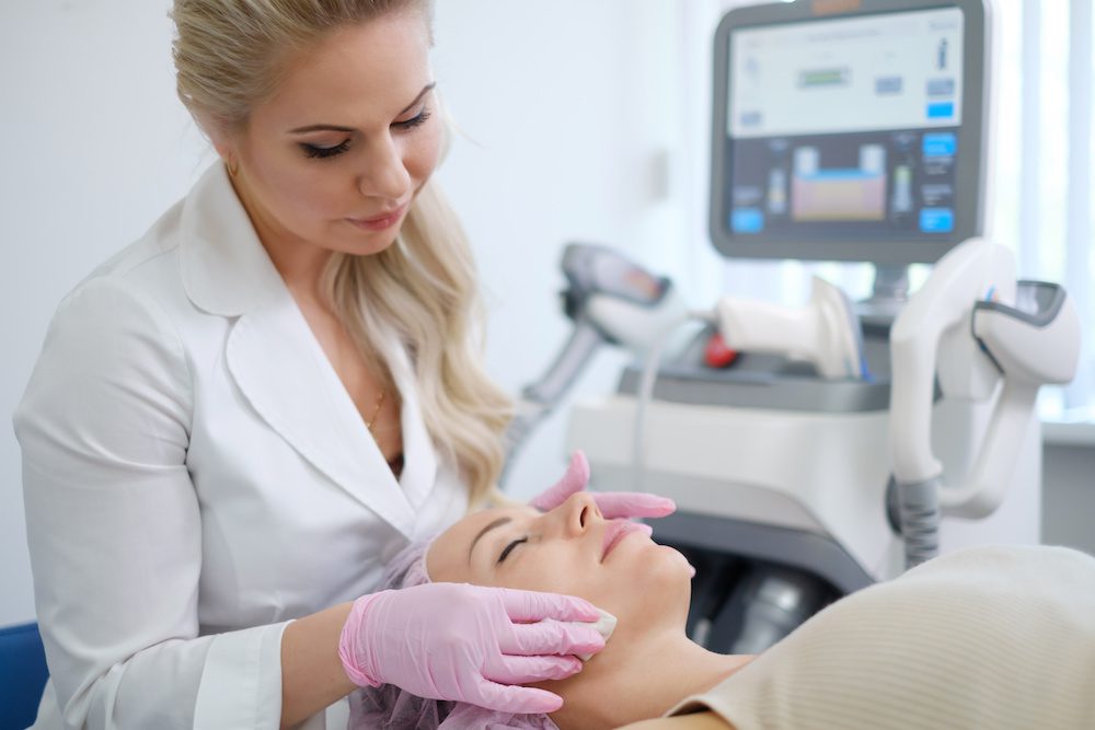 woman at the office getting laser skin resurfacing